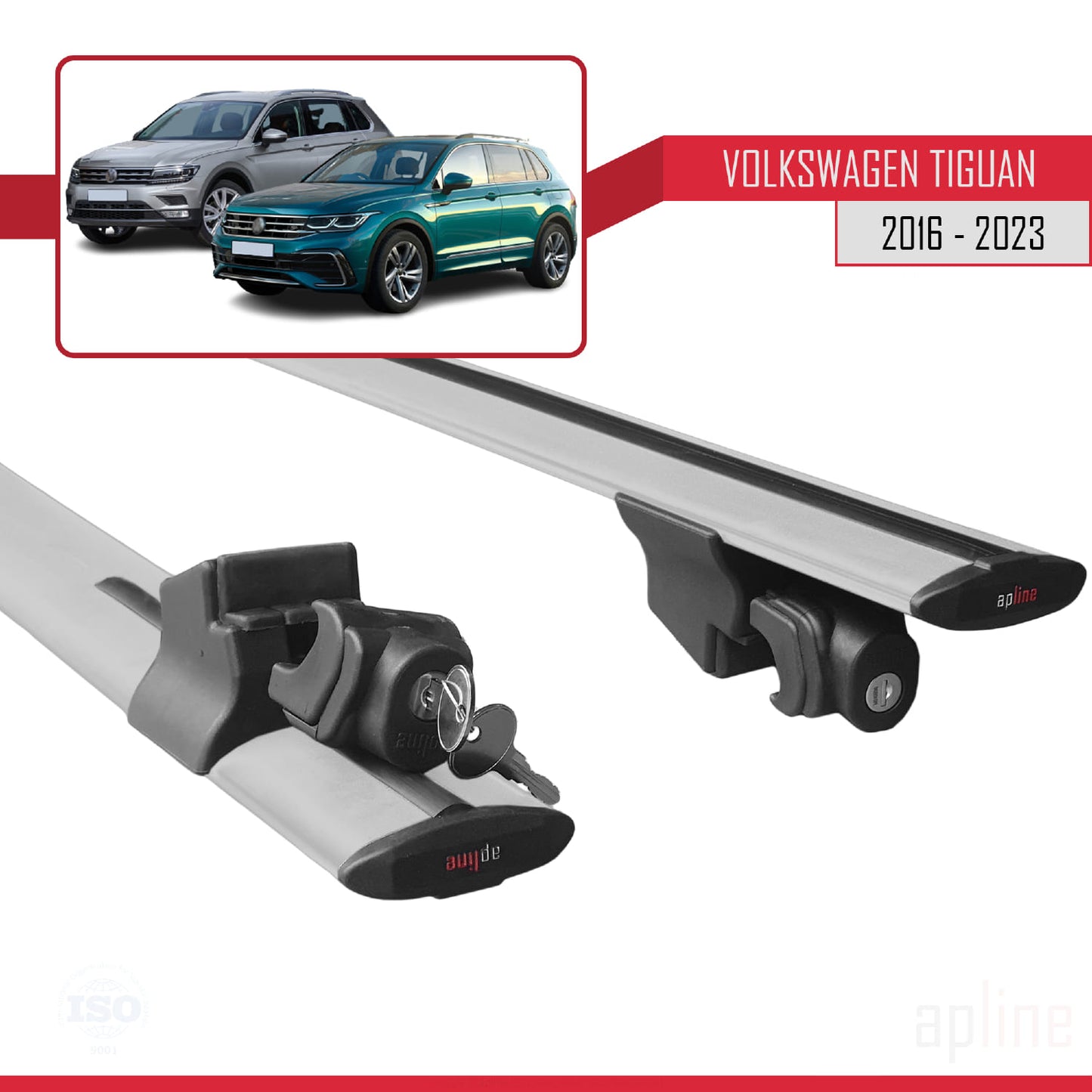 Compatible avec Volkswagen Tiguan 2 (AD1) 2016-2023 HOOK Model Barres de Toit Railing Porte-Bagages de Voiture Gris Aluminium 2 Barres