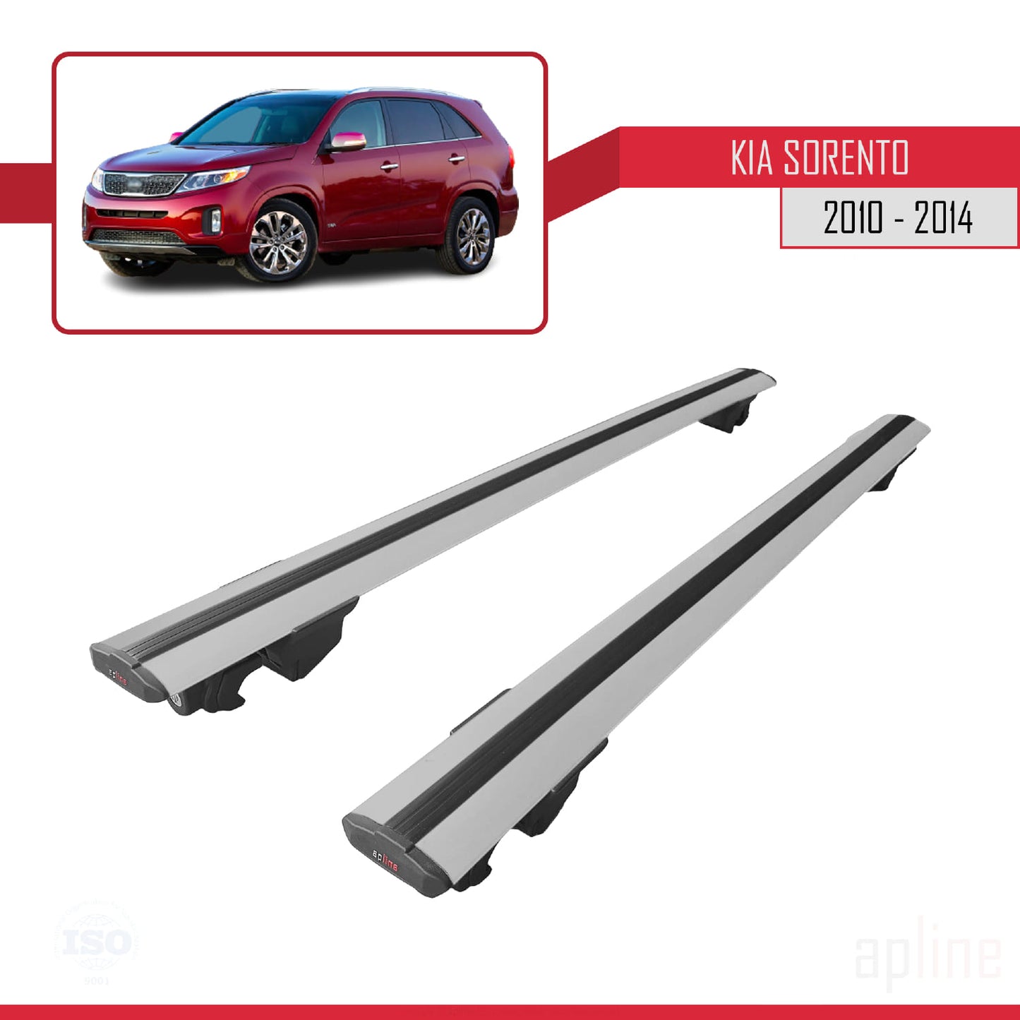 Compatible avec Kia Sorento 2 (XM) 2010-2014 HOOK Model Barres de Toit Railing Porte-Bagages de Voiture Gris Aluminium 2 Barres