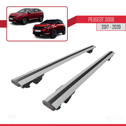 Compatible avec Peugeot 3008 II (P84) Pre-Facelift 2017-2020 HOOK Model Barres de Toit Railing Porte-Bagages de Voiture Gris Aluminium 2 Barres