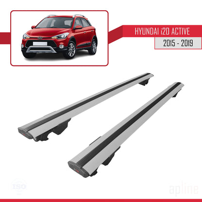 Compatible avec Hyundai i20 II Active 2015-2019 HOOK Model Barres de Toit Railing Porte-Bagages de Voiture Gris Aluminium 2 Barres