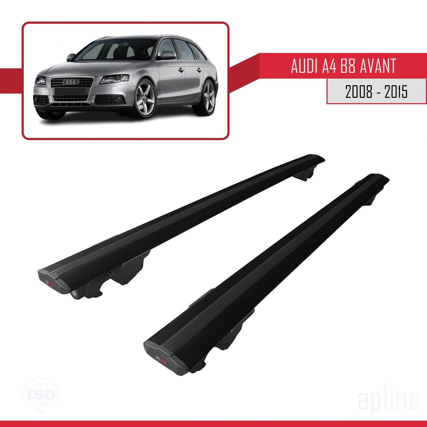 Compatible avec A4 (B8) Avant 2008-2015 HOOK Model Barres de Toit Railing Porte-Bagages de Voiture Noir Aluminium 2 Barres
