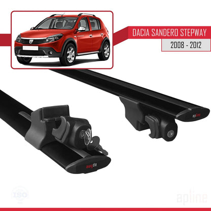 Compatible avec Dacia Sandero Stepway 2008-2012 HOOK Model Barres de Toit Railing Porte-Bagages de Voiture Noir Aluminium 2 Barres