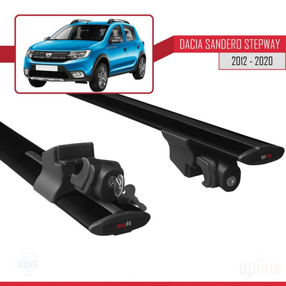 Compatible avec Dacia Sandero Stepway 2 2012-2020 HOOK Model Barres de Toit Railing Porte-Bagages de Voiture Noir Aluminium 2 Barres