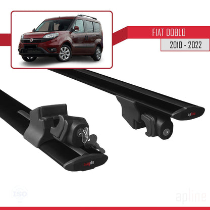 Compatible avec Fiat Doblo 2 2010-2022 HOOK Model Barres de Toit Railing Porte-Bagages de Voiture Noir Aluminium 2 Barres