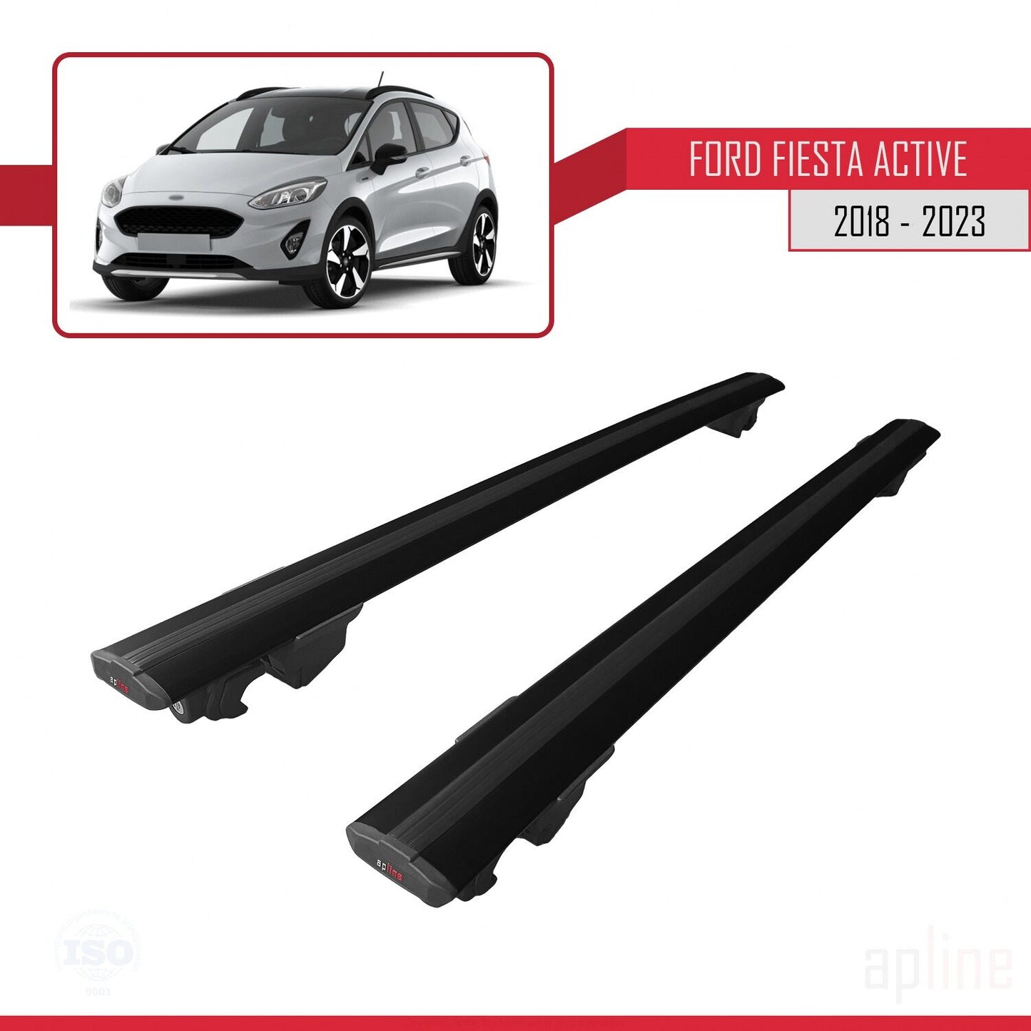 Compatible avec Ford Fiesta 7 Active 2018-2023 HOOK Model Barres de Toit Railing Porte-Bagages de Voiture Noir Aluminium 2 Barres