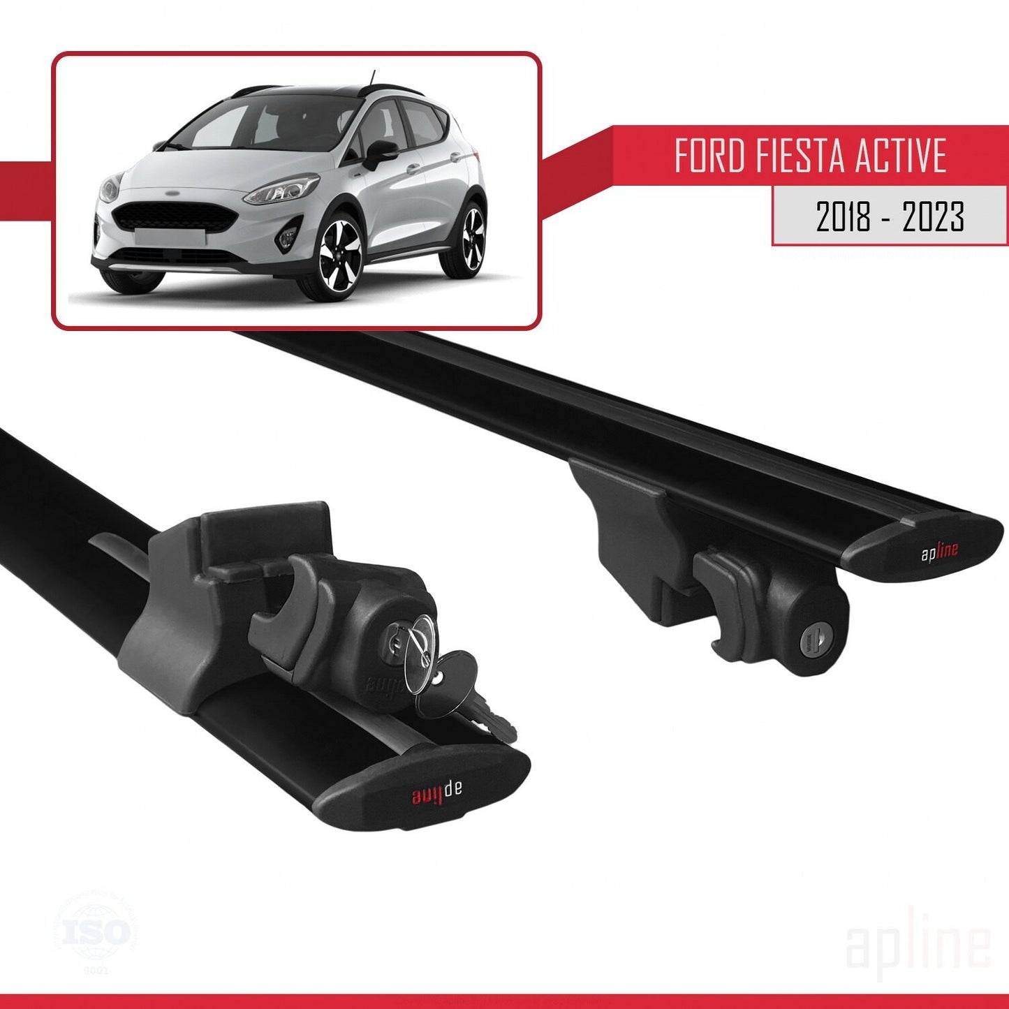 Compatible avec Ford Fiesta 7 Active 2018-2023 HOOK Model Barres de Toit Railing Porte-Bagages de Voiture Noir Aluminium 2 Barres