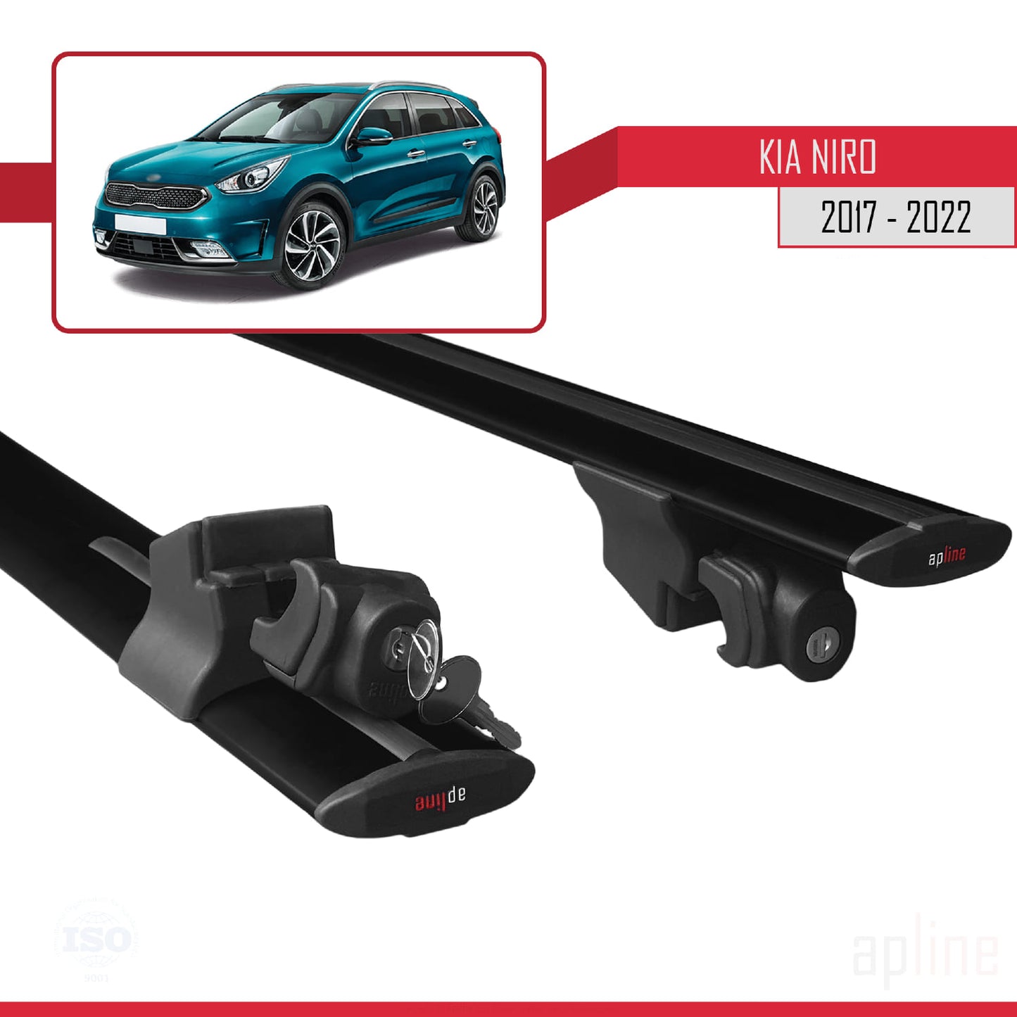 Compatible avec Kia Niro (DE) 2017-2022 HOOK Model Barres de Toit Railing Porte-Bagages de Voiture Noir Aluminium 2 Barres