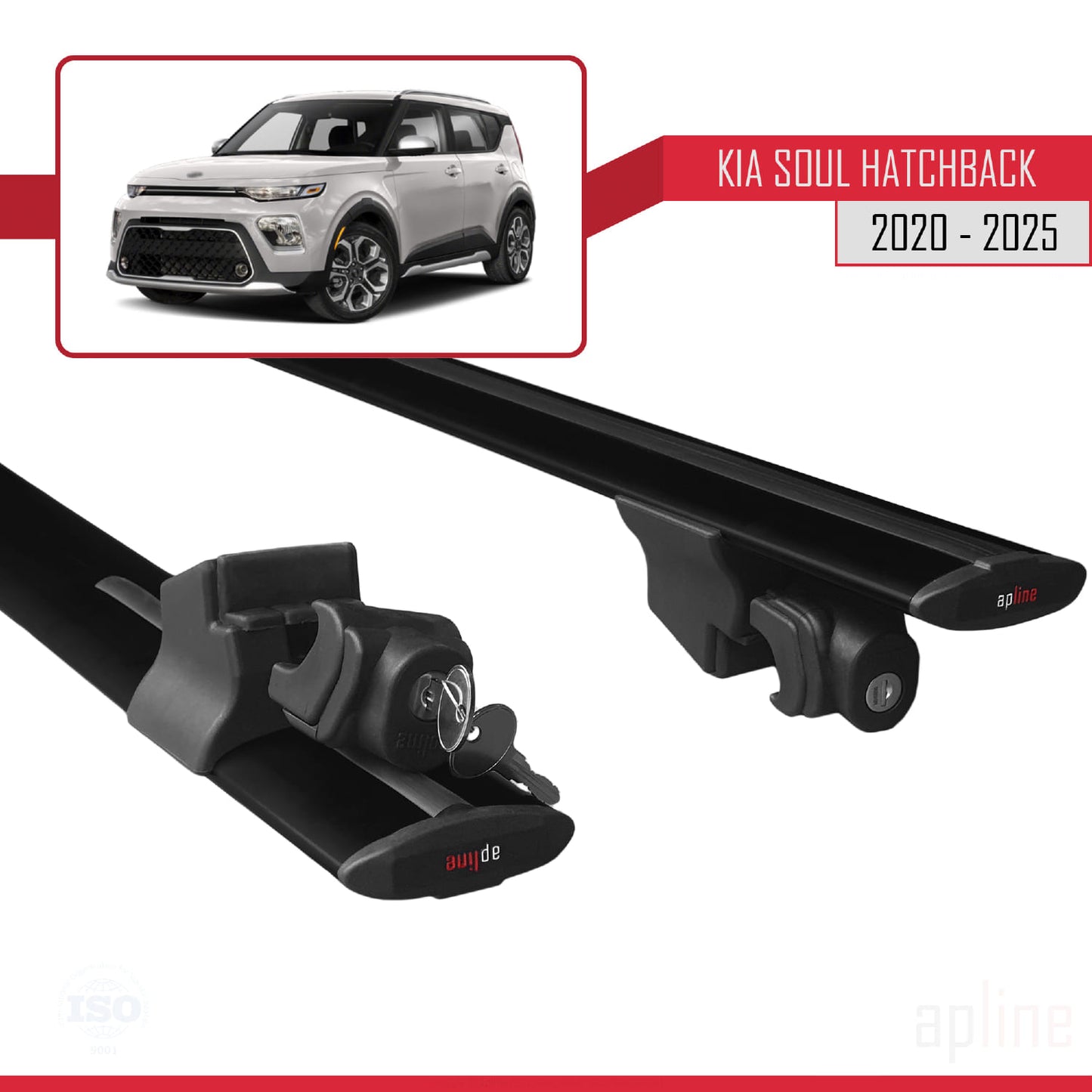Compatible avec Kia Soul 3 (SK3) 2020-2025 HOOK Model Barres de Toit Railing Porte-Bagages de Voiture Noir Aluminium 2 Barres