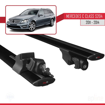 Compatible avec Mercedes Classe C 3 (S204) Post-Facelift 2011-2014 HOOK Model Barres de Toit Railing Porte-Bagages de Voiture Noir Aluminium 2 Barres