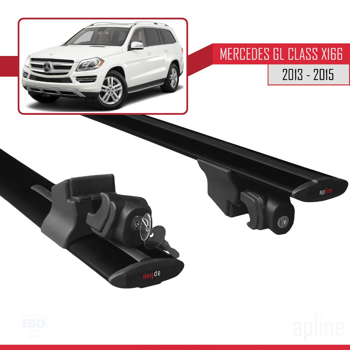 Compatible avec Mercedes Classe GL 2 (X166) 2013-2015 HOOK Model Barres de Toit Railing Porte-Bagages de Voiture Noir Aluminium 2 Barres