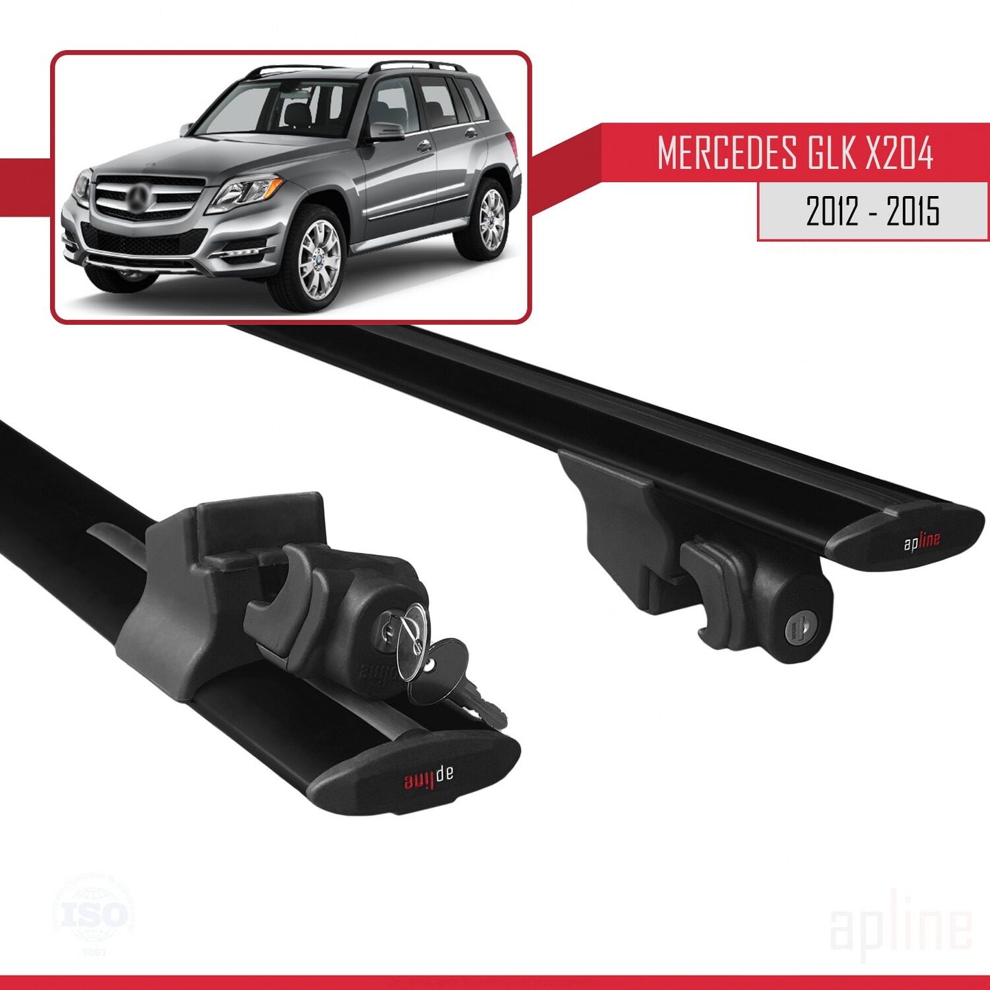 Compatible avec Mercedes Classe GLK (X204) Post-Facelift 2012-2015 HOOK Model Barres de Toit Railing Porte-Bagages de Voiture Noir Aluminium 2 Barres