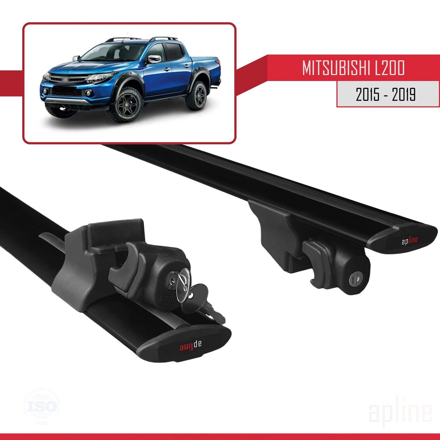 Compatible avec Mitsubishi L200 V Pre-Facelift 2015-2019 HOOK Model Barres de Toit Railing Porte-Bagages de Voiture Noir Aluminium 2 Barres