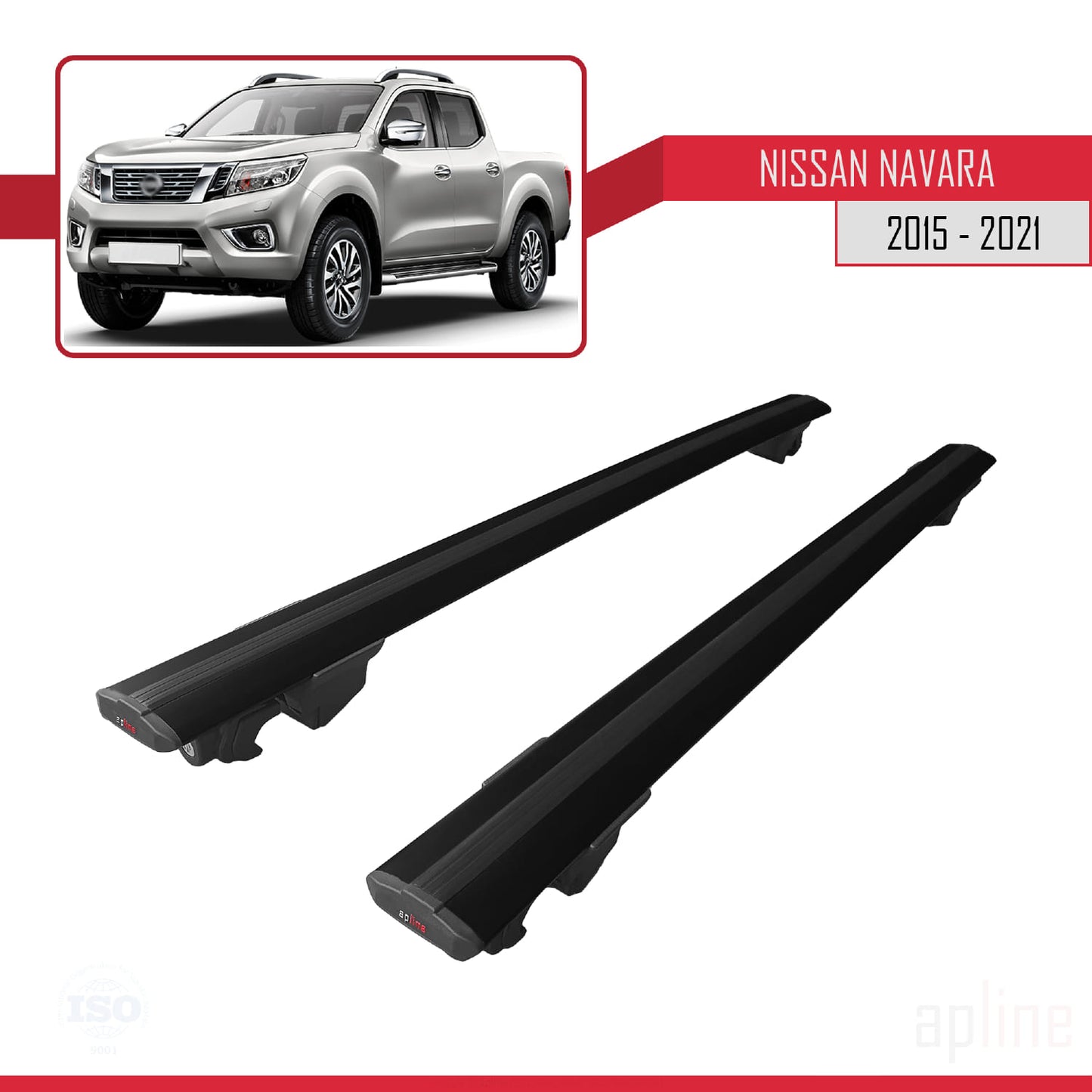 Compatible avec Nissan Navara 4 (D23) 2015-2021 HOOK Model Barres de Toit Railing Porte-Bagages de Voiture Noir Aluminium 2 Barres