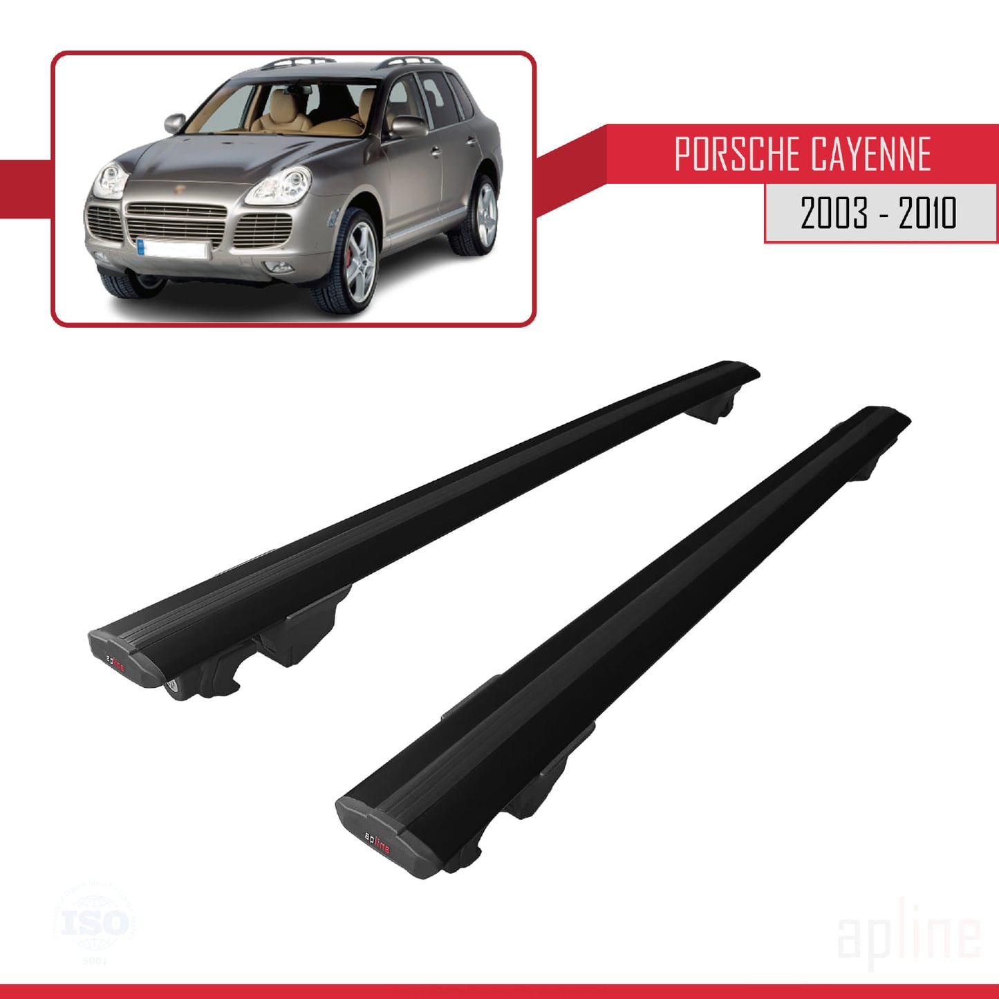 Compatible avec Porsche Cayenne (9PA) 2003-2010 HOOK Model Barres de Toit Railing Porte-Bagages de Voiture Noir Aluminium 2 Barres