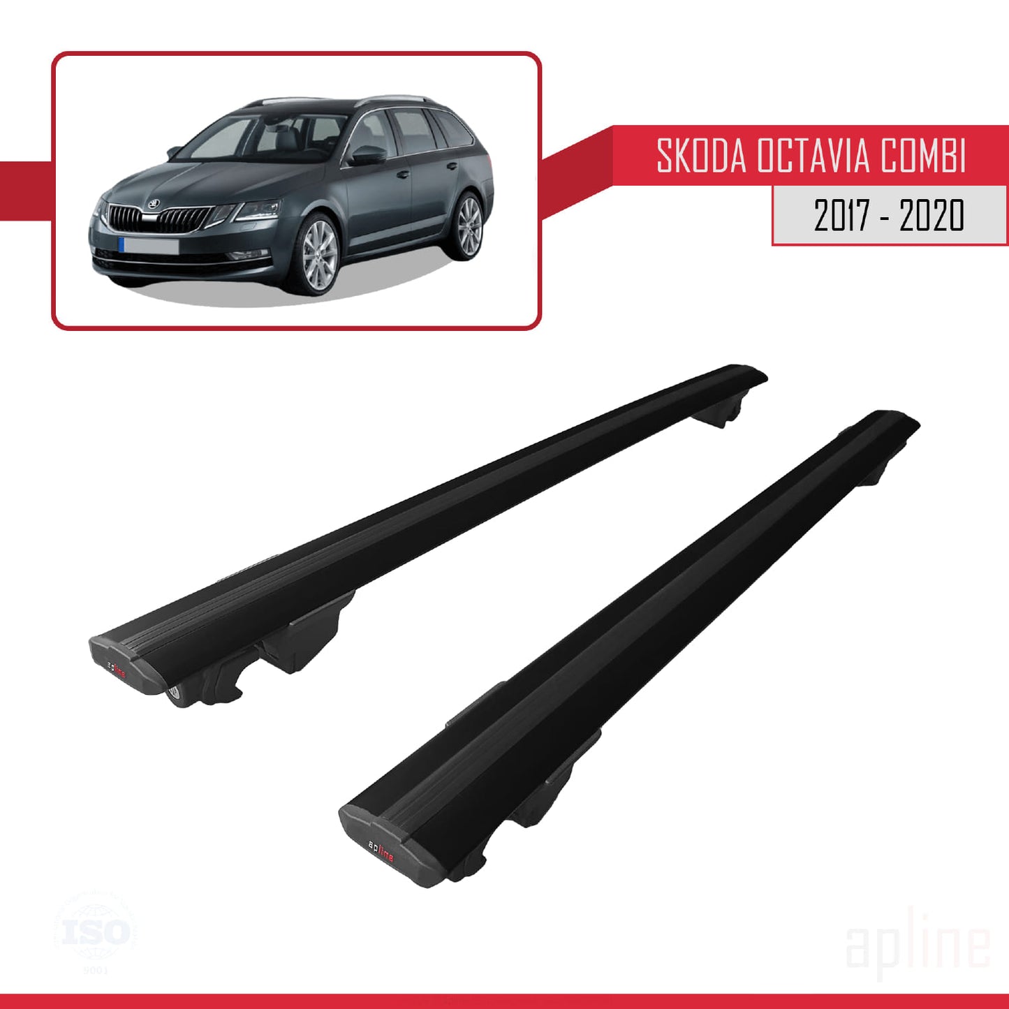Compatible avec Skoda Octavia 3 (5E) Break Post-Facelift 2017-2020 HOOK Model Barres de Toit Railing Porte-Bagages de Voiture Noir Aluminium 2 Barres