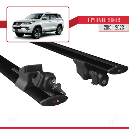 Compatible avec Toyota Fortuner (AN160) 2015-2023 HOOK Model Barres de Toit Railing Porte-Bagages de Voiture Noir Aluminium 2 Barres