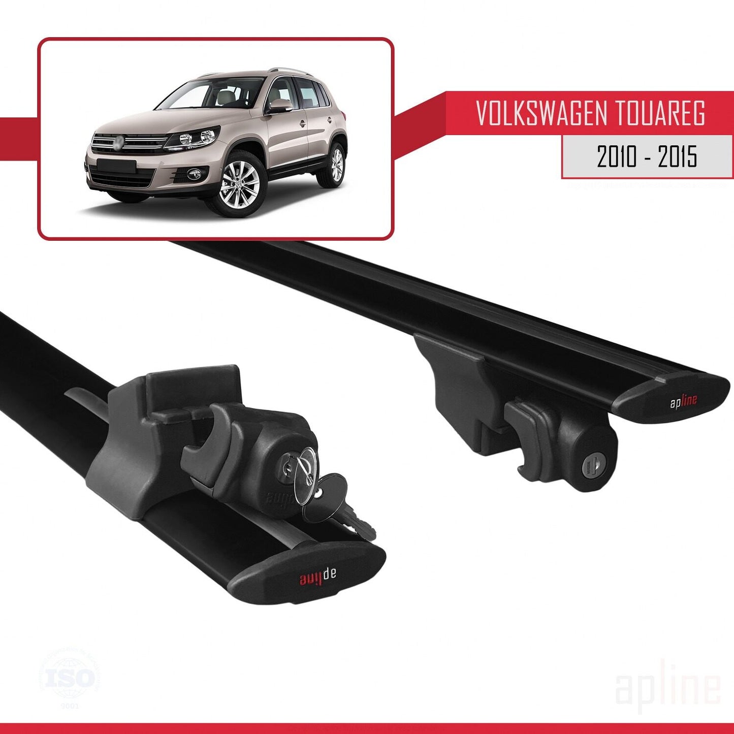Compatible avec Volkswagen Touareg 2 (7P) Pre-Facelift 2010-2015 HOOK Model Barres de Toit Railing Porte-Bagages de Voiture Noir Aluminium 2 Barres