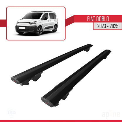Compatible avec Fiat Doblo 3 2023-2025 HOOK Model Barres de Toit Railing Porte-Bagages de Voiture Noir Aluminium 2 Barres