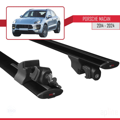 Compatible avec Porsche Macan (95B) 2014-2024 HOOK Model Barres de Toit Railing Porte-Bagages de Voiture Noir Aluminium 2 Barres