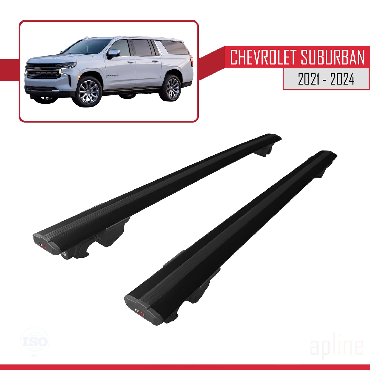 Compatible avec Chevrolet Suburban 2021-2024 HOOK Model Barres de Toit Railing Porte-Bagages de Voiture Noir Aluminium 2 Barres