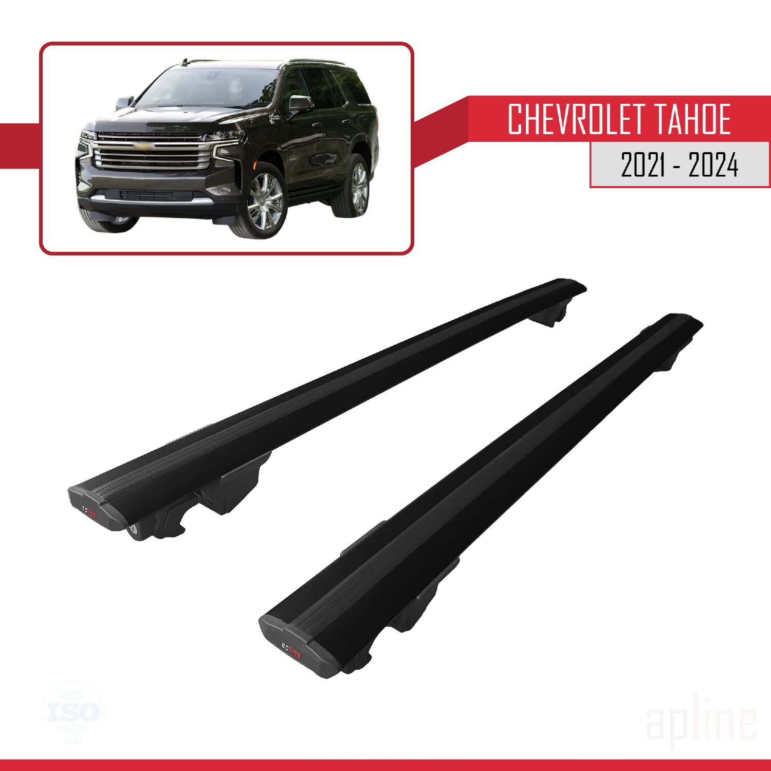 Compatible avec Chevrolet Tahoe 2021-2024 HOOK Model Barres de Toit Railing Porte-Bagages de Voiture Noir Aluminium 2 Barres