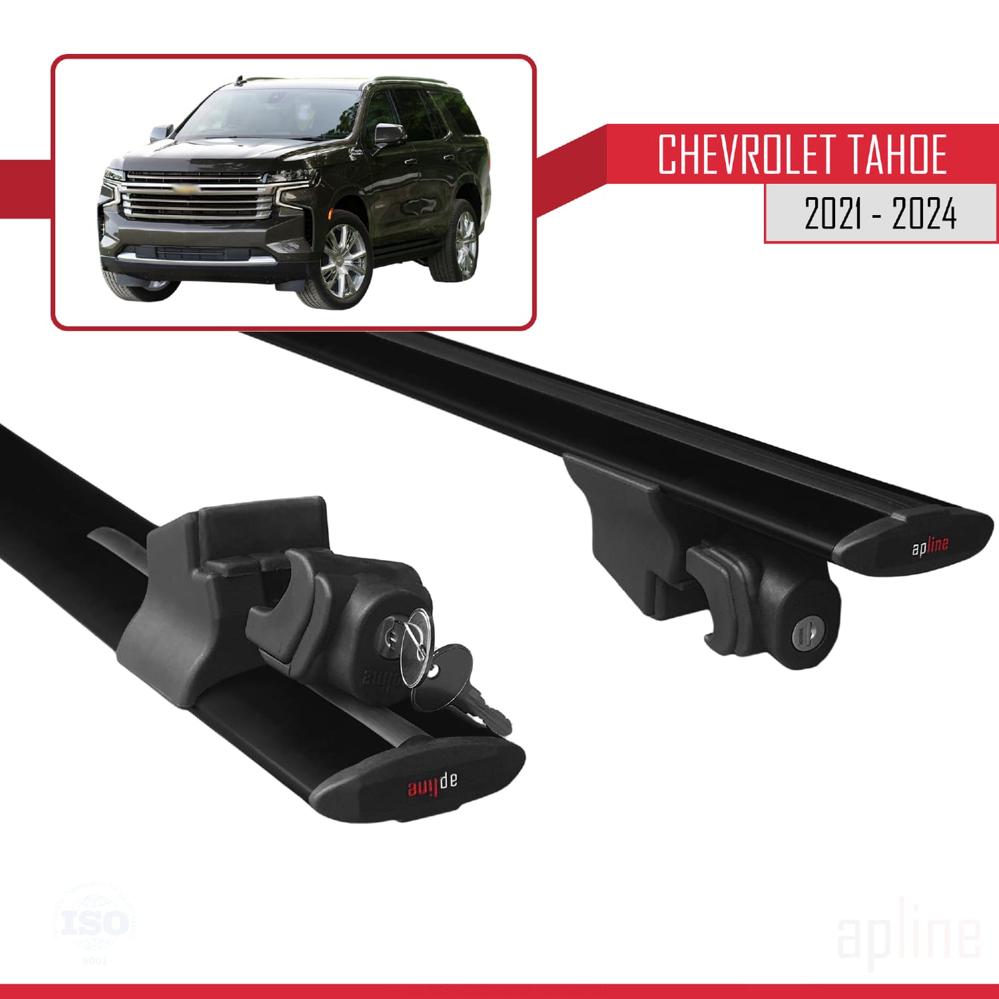 Compatible avec Chevrolet Tahoe 2021-2024 HOOK Model Barres de Toit Railing Porte-Bagages de Voiture Noir Aluminium 2 Barres