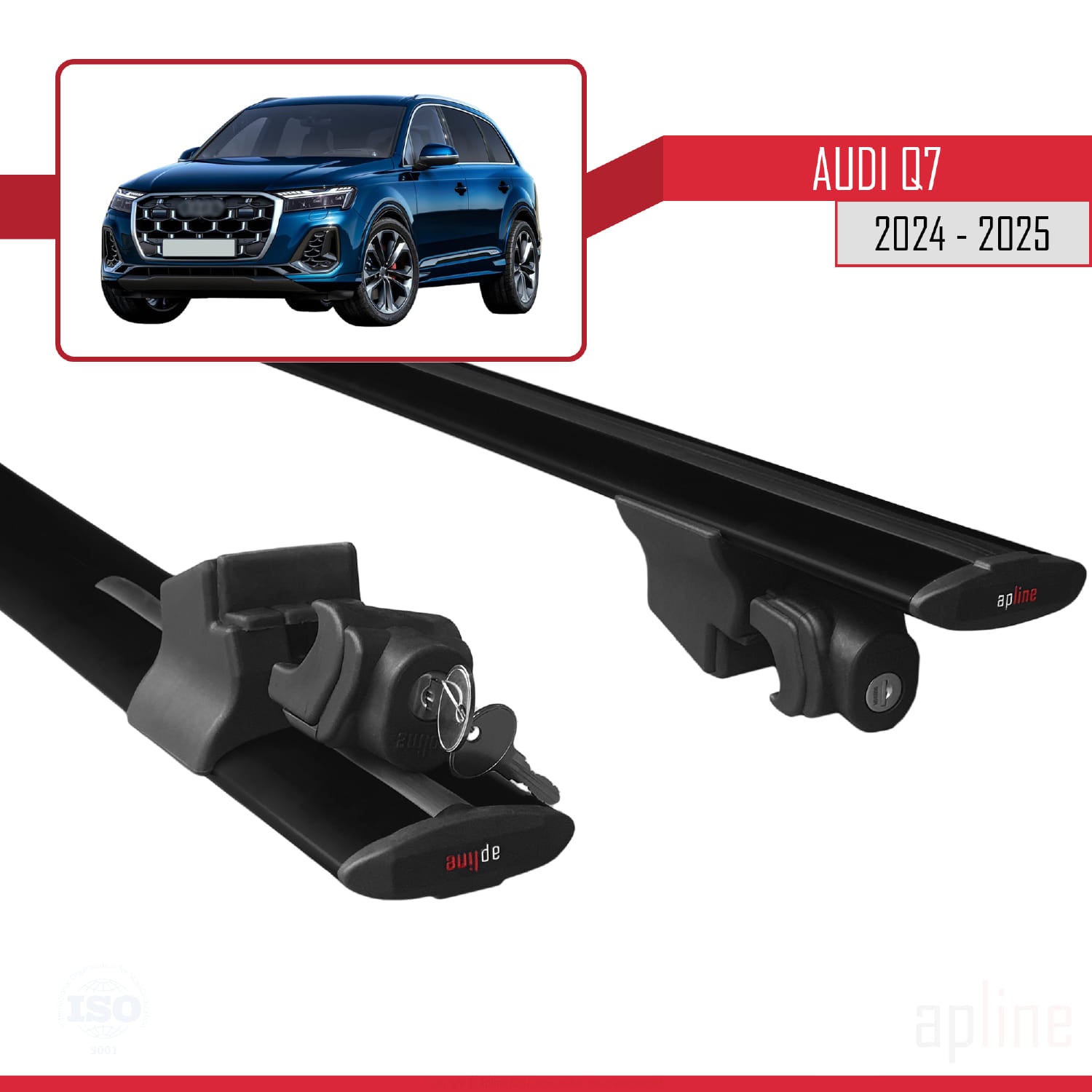 Compatible avec Audi Q7 2024-2025 HOOK Model Barres de Toit Railing Porte-Bagages de Voiture Noir Aluminium 2 Barres