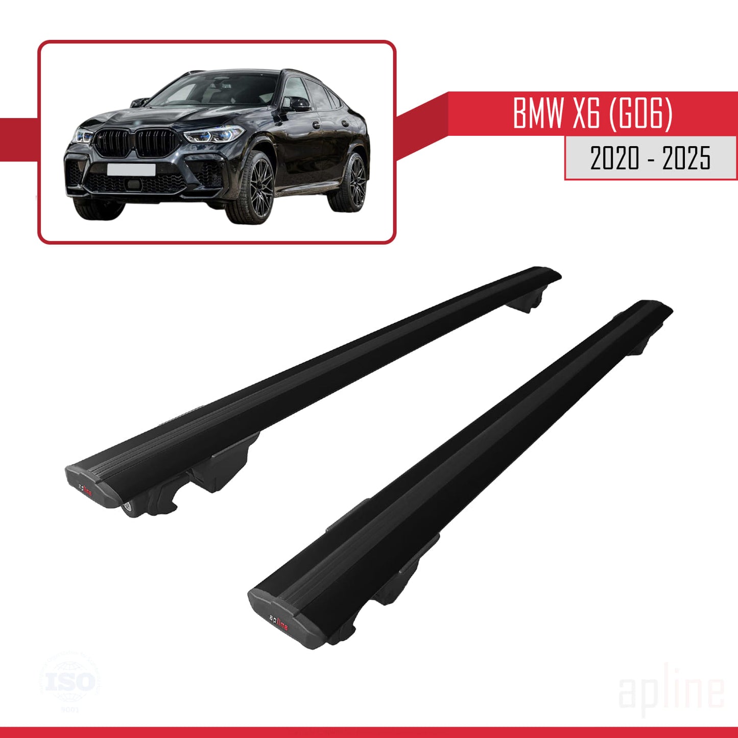 Compatible avec BMW X6 (G06) 2020-2025 HOOK Model Barres de Toit Railing Porte-Bagages de Voiture Noir Aluminium 2 Barres