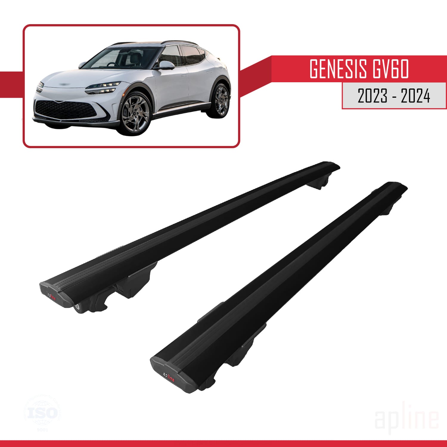 Compatible avec Genesis GV60 2023-2024 HOOK Model Barres de Toit Railing Porte-Bagages de Voiture Noir Aluminium 2 Barres
