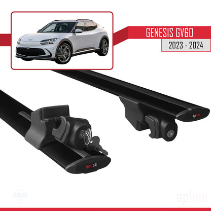 Compatible avec Genesis GV60 2023-2024 HOOK Model Barres de Toit Railing Porte-Bagages de Voiture Noir Aluminium 2 Barres