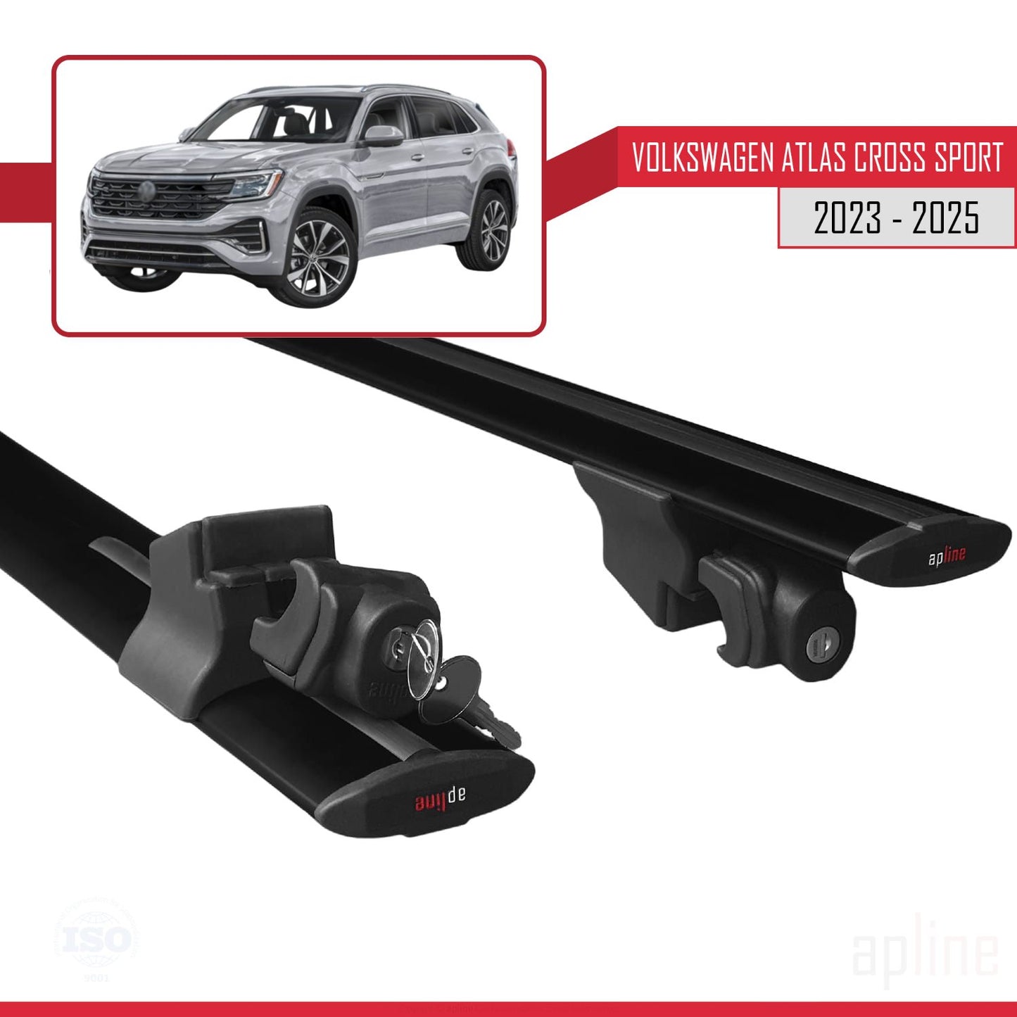 Compatible avec Volkswagen Atlas Cross Sport 2023-2025 HOOK Model Barres de Toit Railing Porte-Bagages de Voiture Noir Aluminium 2 Barres