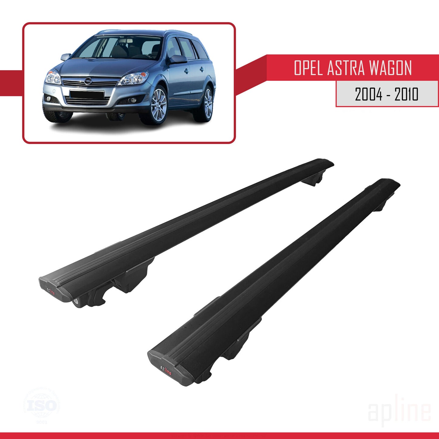 Compatible avec Opel Astra H (A04) Break 2004-2010 HOOK Model Barres de Toit Railing Porte-Bagages de Voiture Noir Aluminium 2 Barres