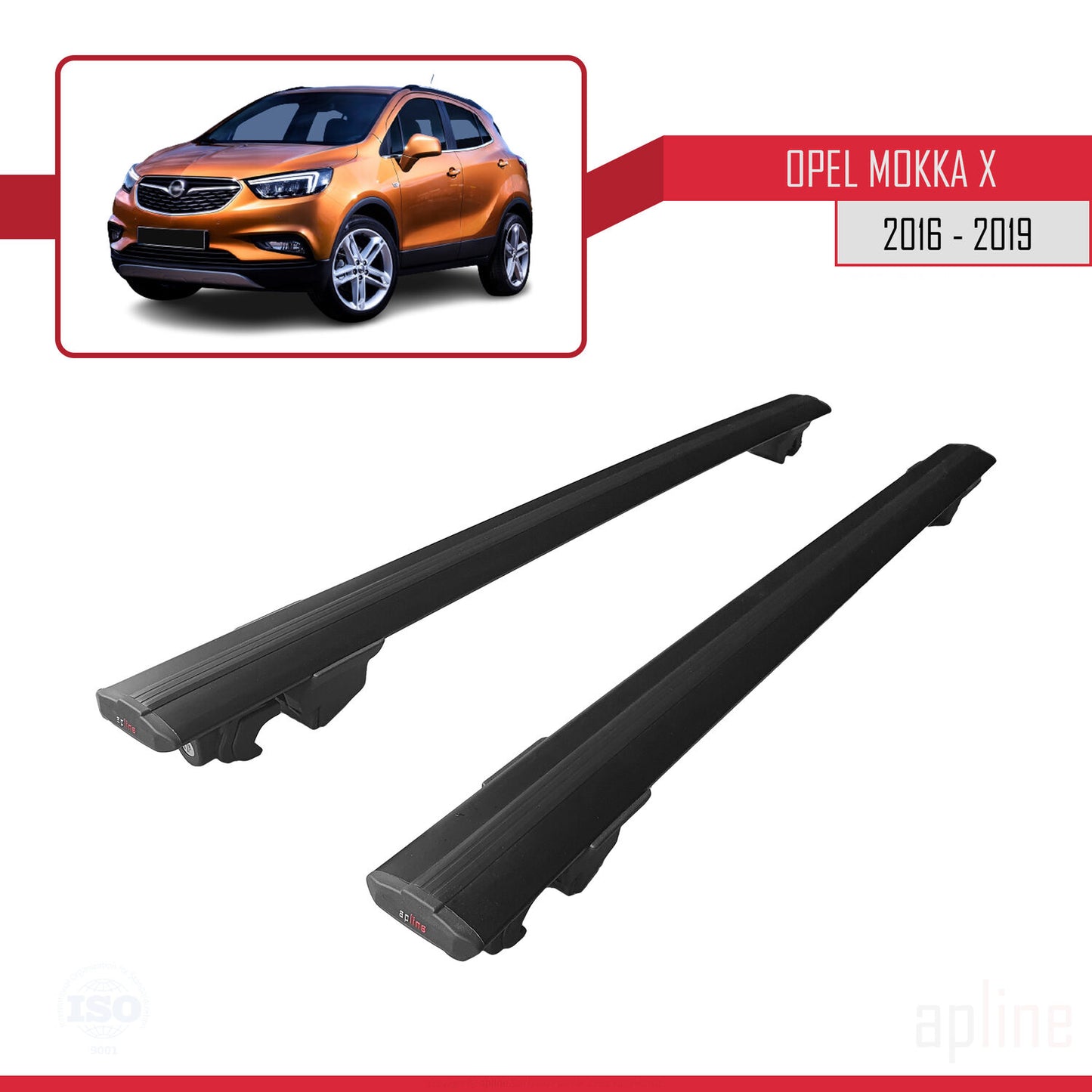 Compatible avec Opel Mokka X (J13) 2016-2019 HOOK Model Barres de Toit Railing Porte-Bagages de Voiture Noir Aluminium 2 Barres