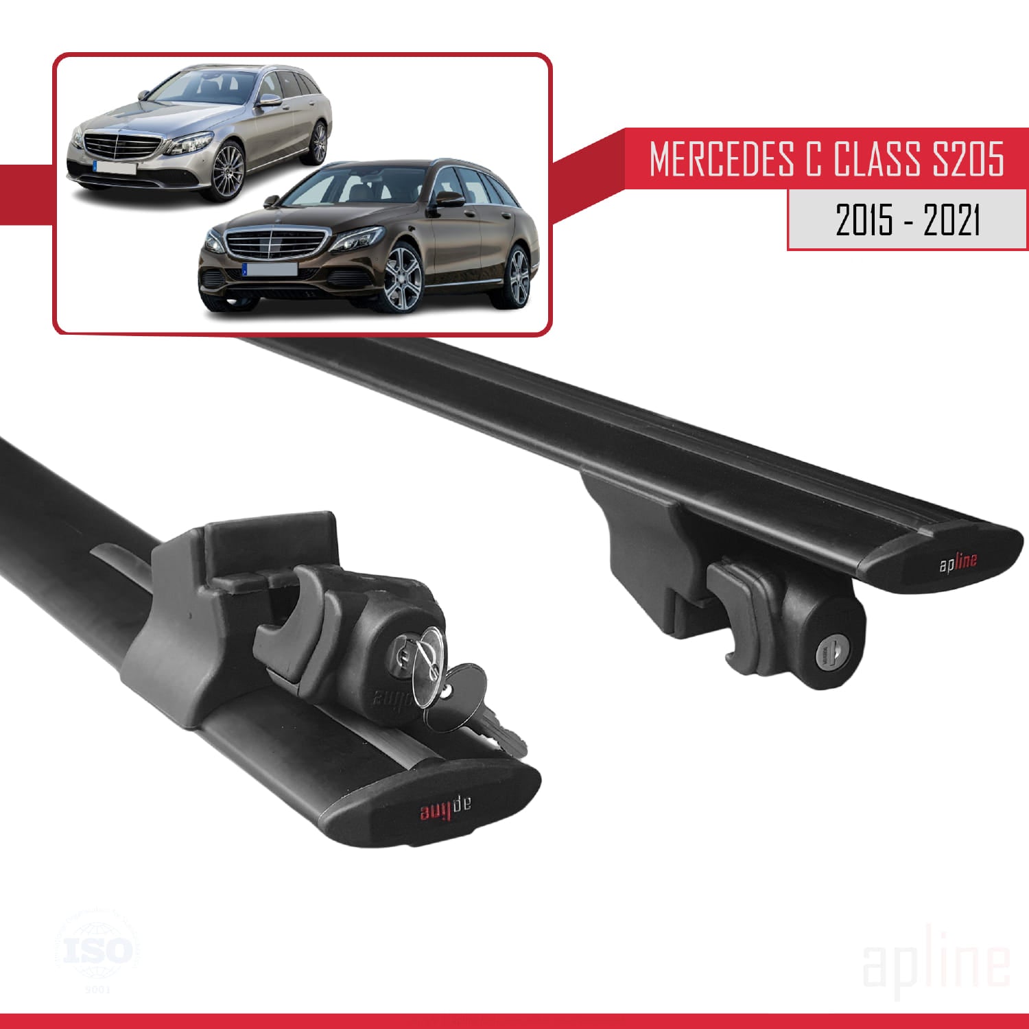 Compatible avec Mercedes Classe C 4 (S205) 2015-2021 HOOK Model Barres de Toit Railing Porte-Bagages de Voiture Noir Aluminium 2 Barres