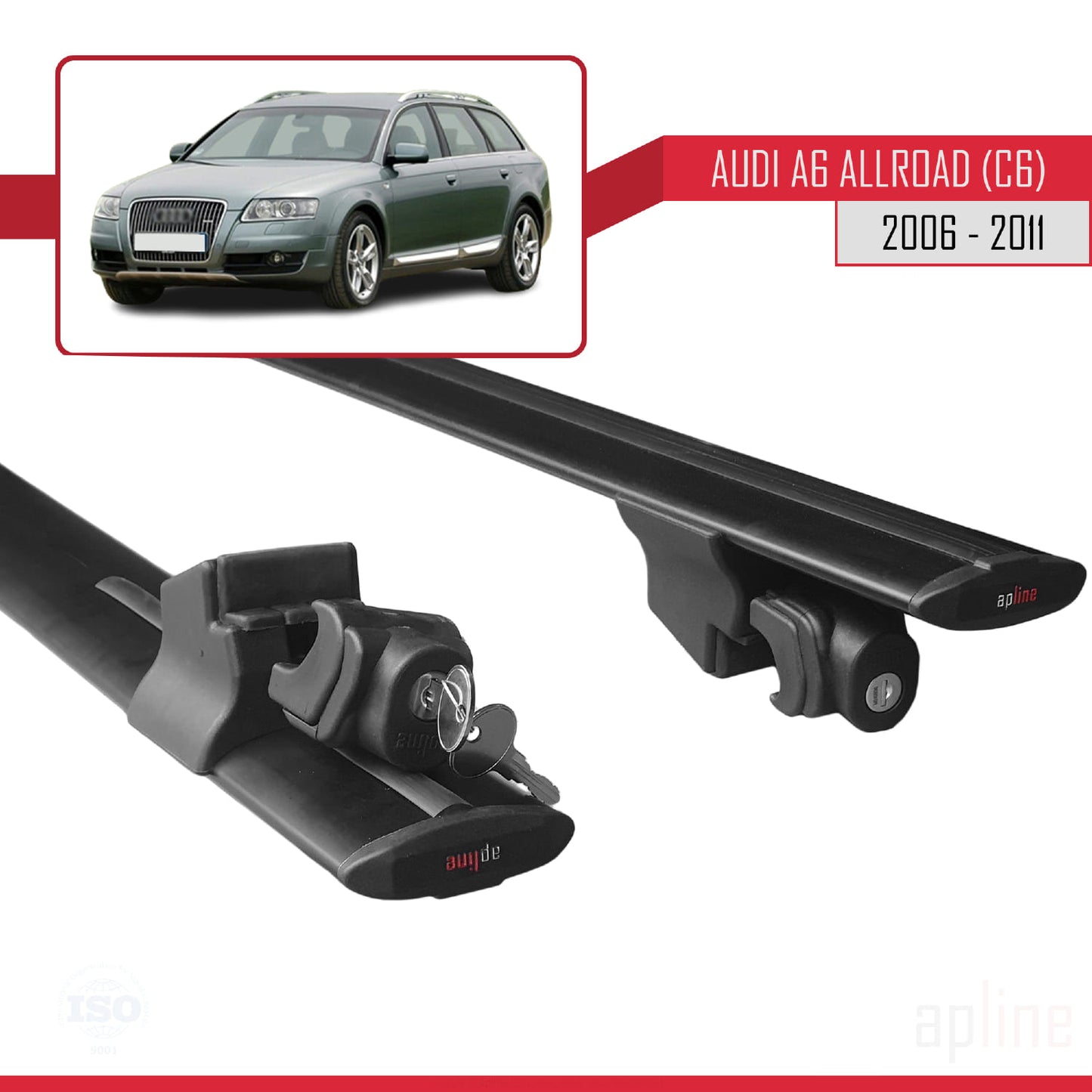 Compatible avec A6 (C6) Allroad 2006-2011 HOOK Model Barres de Toit Railing Porte-Bagages de Voiture Noir Aluminium 2 Barres
