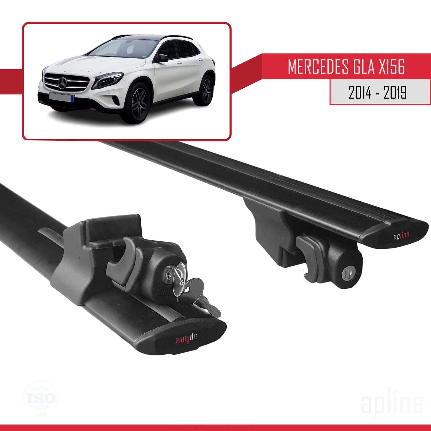 Compatible avec Mercedes Classe GLA (X156) 2014-2019 HOOK Model Barres de Toit Railing Porte-Bagages de Voiture Noir Aluminium 2 Barres