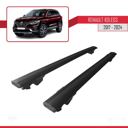 Compatible avec Renault Koleos 2 (HC) 2017-2024 HOOK Model Barres de Toit Railing Porte-Bagages de Voiture Noir Aluminium 2 Barres