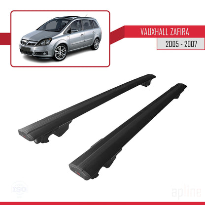 Compatible avec Vauxhall Zafira B (A05) 2005-2007 HOOK Model Barres de Toit Railing Porte-Bagages de Voiture Noir Aluminium 2 Barres