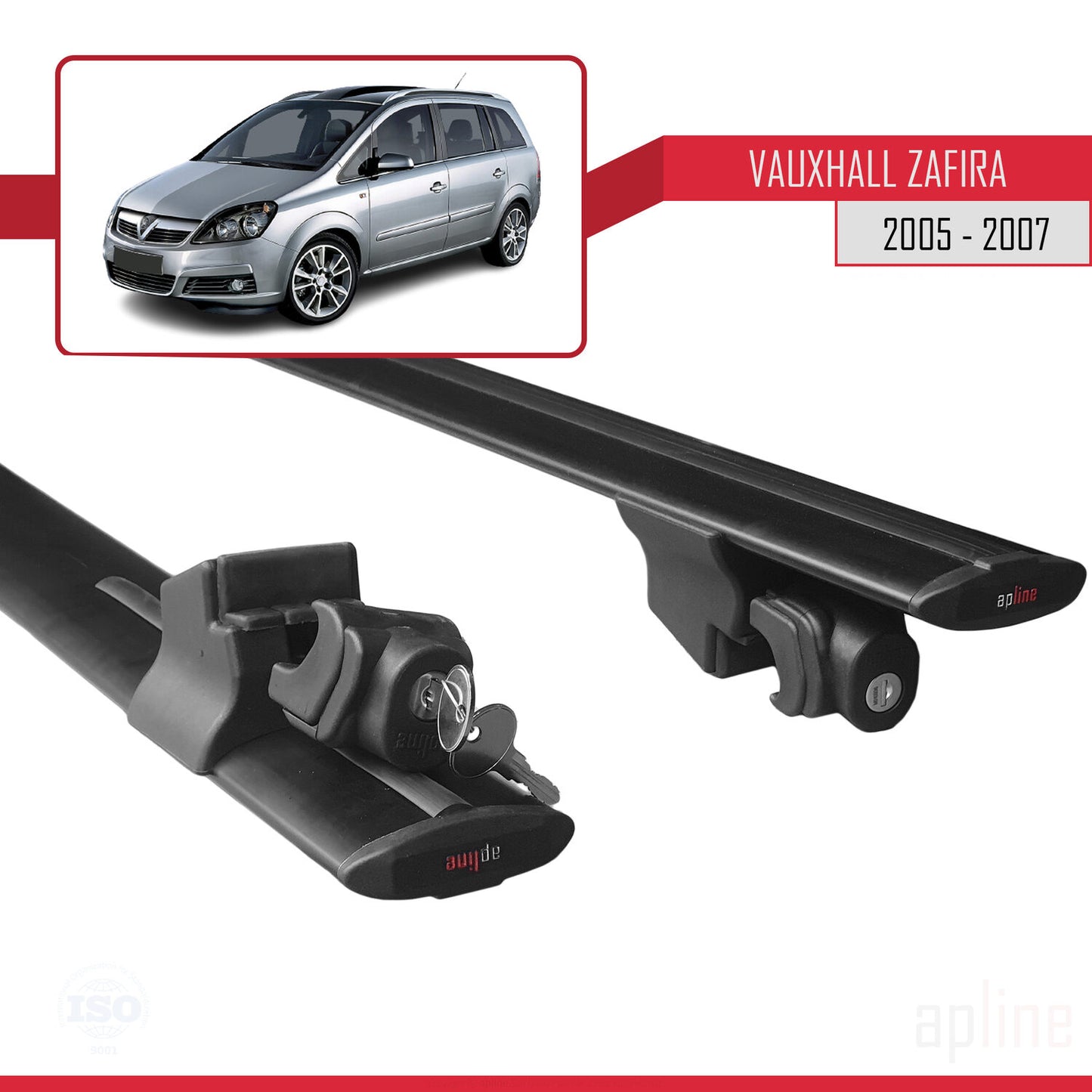 Compatible avec Vauxhall Zafira B (A05) 2005-2007 HOOK Model Barres de Toit Railing Porte-Bagages de Voiture Noir Aluminium 2 Barres