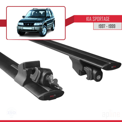 Compatible avec Kia Sportage 1997-1999 HOOK Model Barres de Toit Railing Porte-Bagages de Voiture Noir Aluminium 2 Barres