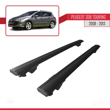 Compatible avec Peugeot 308 (T7) Break 2008-2013 HOOK Model Barres de Toit Railing Porte-Bagages de Voiture Noir Aluminium 2 Barres