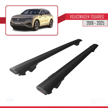 Compatible avec Volkswagen Touareg 3 (CR) 2019-2024 HOOK Model Barres de Toit Railing Porte-Bagages de Voiture Noir Aluminium 2 Barres