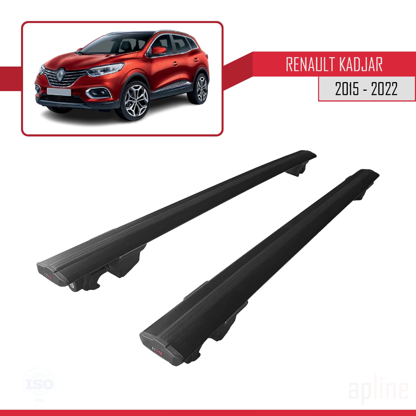 Compatible avec Renault Kadjar 2015-2022 HOOK Model Barres de Toit Railing Porte-Bagages de Voiture Noir Aluminium 2 Barres