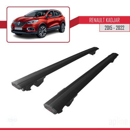 Compatible avec Renault Kadjar 2015-2022 HOOK Model Barres de Toit Railing Porte-Bagages de Voiture Noir Aluminium 2 Barres