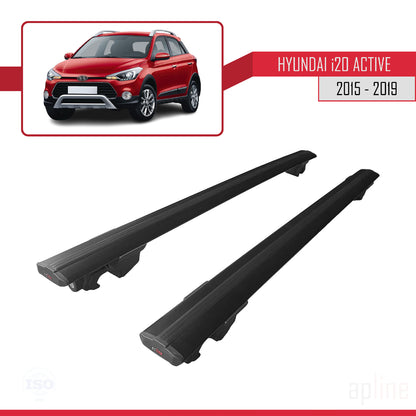 Compatible avec Hyundai i20 II Active 2015-2019 HOOK Model Barres de Toit Railing Porte-Bagages de Voiture Noir Aluminium 2 Barres