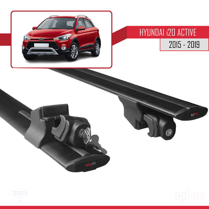 Compatible avec Hyundai i20 II Active 2015-2019 HOOK Model Barres de Toit Railing Porte-Bagages de Voiture Noir Aluminium 2 Barres