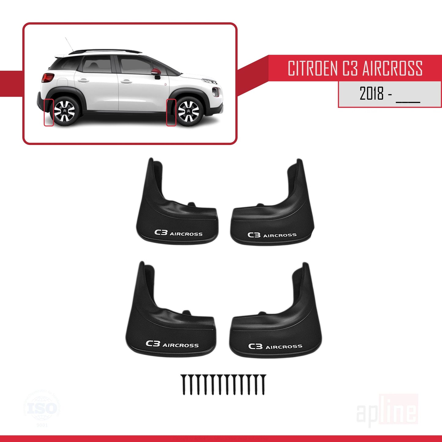 Compatible avec Citroen C3 Aircross (A88) 2018-2024 Jeu de Bavettes Garde-boue Avant et Arrière de Voiture 4 Pcs Noir
