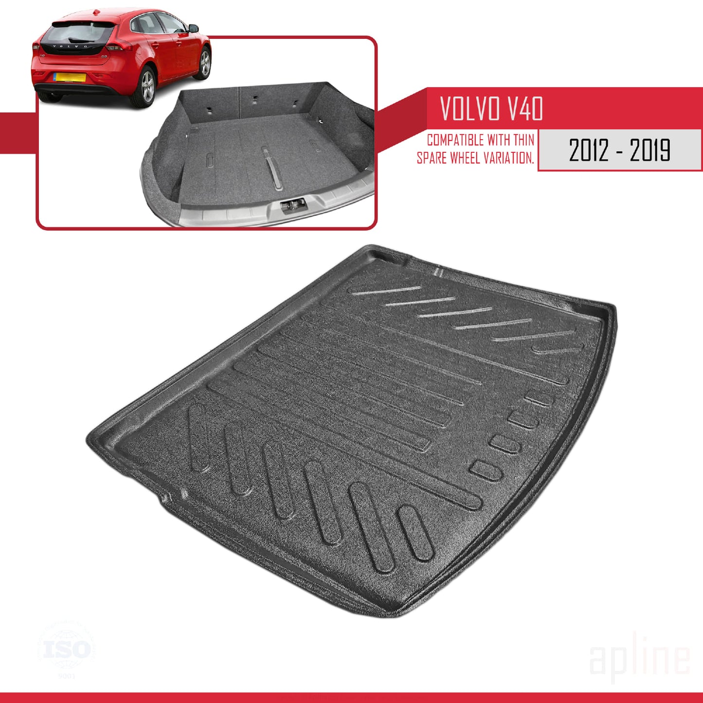 Compatible avec Volvo V40 2013-2019 Flexible Tapis de Coffre Plancher de Chargement Noir