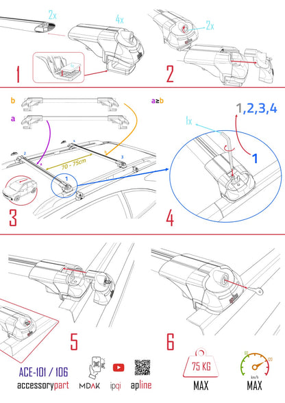 Compatible avec Cupra Ateca 2020-2024 ACE-1 Barres de Toit Railing Porte-Bagages de Voiture Noir Aluminium 2 Barres