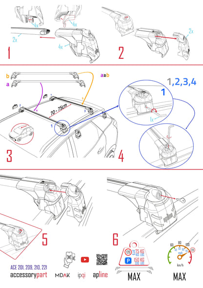 Compatible avec Skoda Octavia 4 (NX) 2020-2026 ACE-2 modèle Barres de Toit Railing Porte-Bagages de Voiture Noir Aluminium Barres